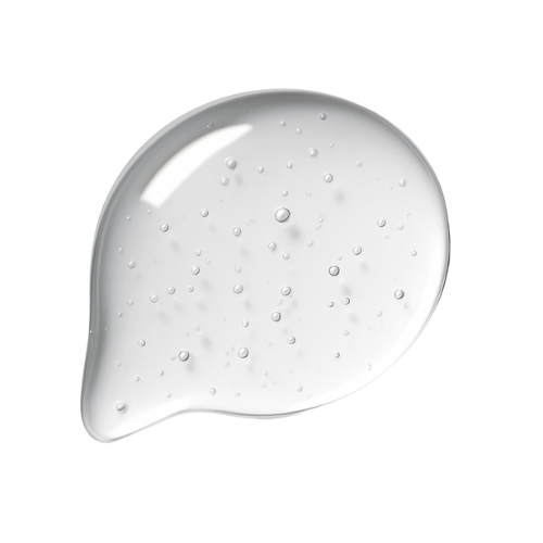 A teardrop-shaped dollop of clear gel with small bubbles on a white background.