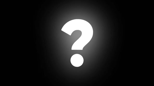 A white question mark on a black background.