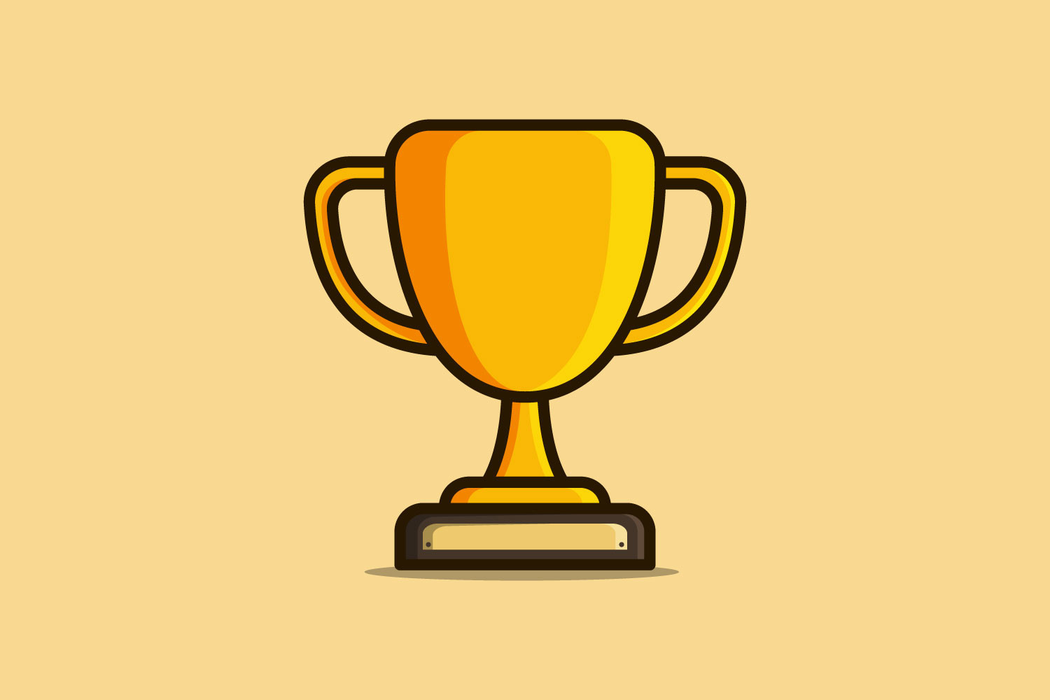 Illustration of a golden trophy with two handles on a beige background.