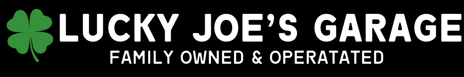 Logo with text 'Lucky Joe's Garage' and a green clover.