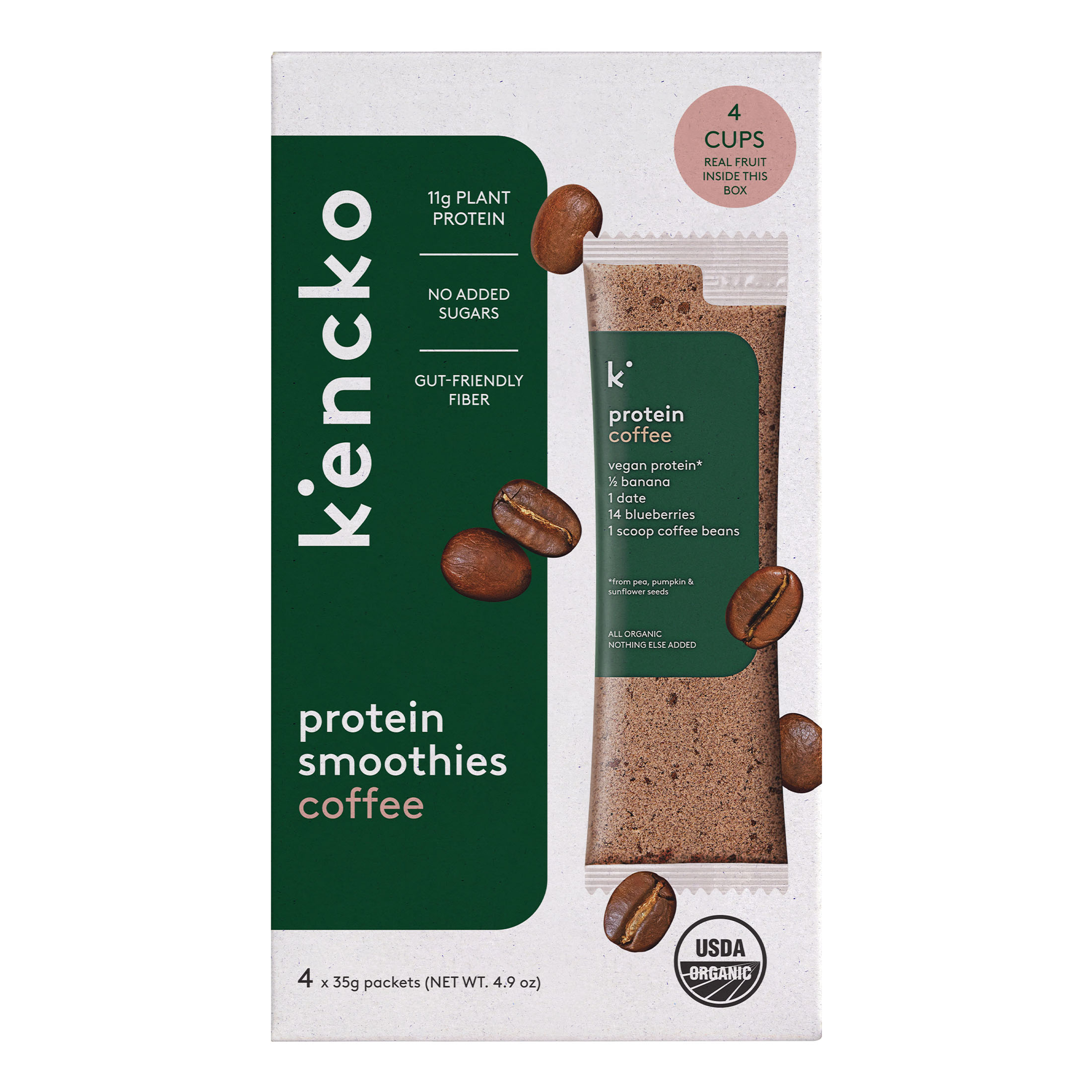 Protein coffee bar packaging with ingredients and organic certifications displayed.