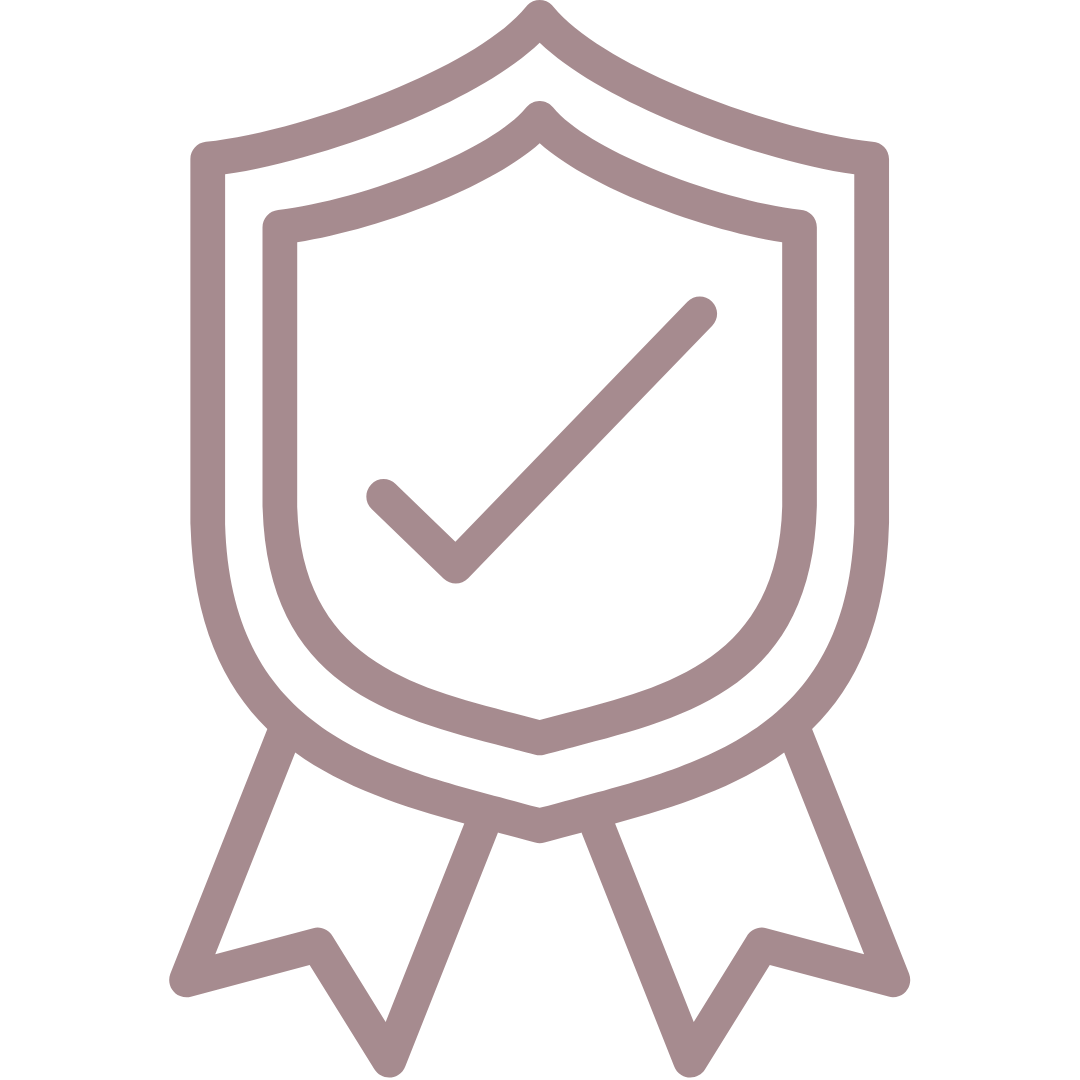 Outline of a shield with a checkmark inside.