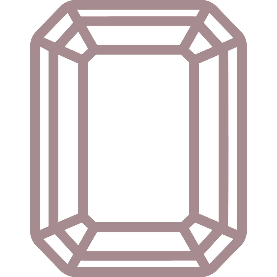 Outline of a rectangular gemstone with beveled edges.