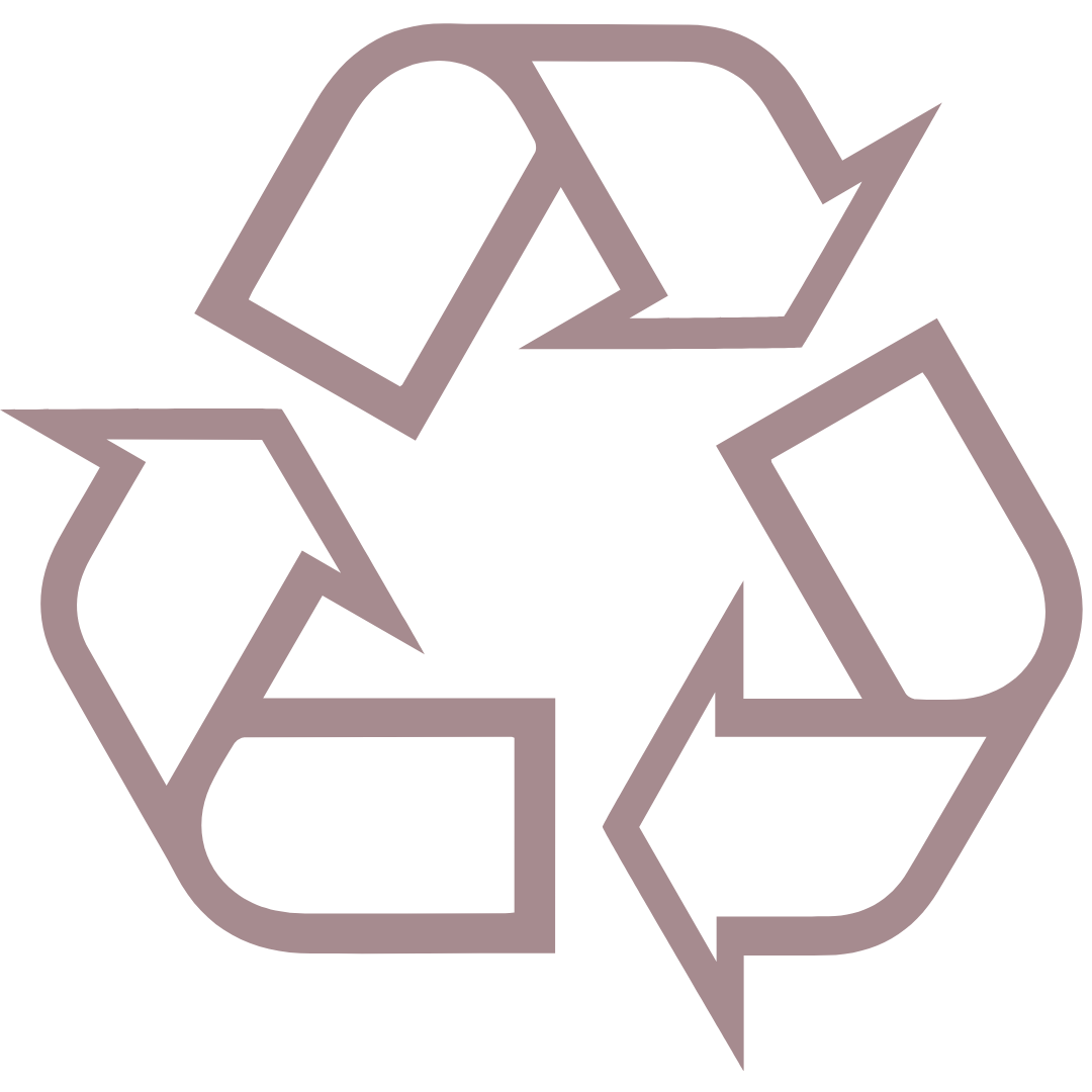 Purple recycling symbol with three arrows forming a triangle.