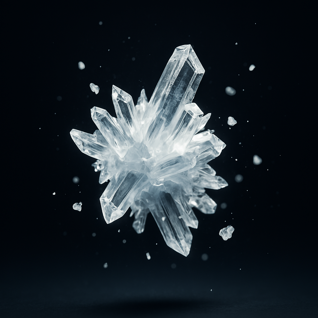 Cluster of clear, jagged crystals against a dark background.
