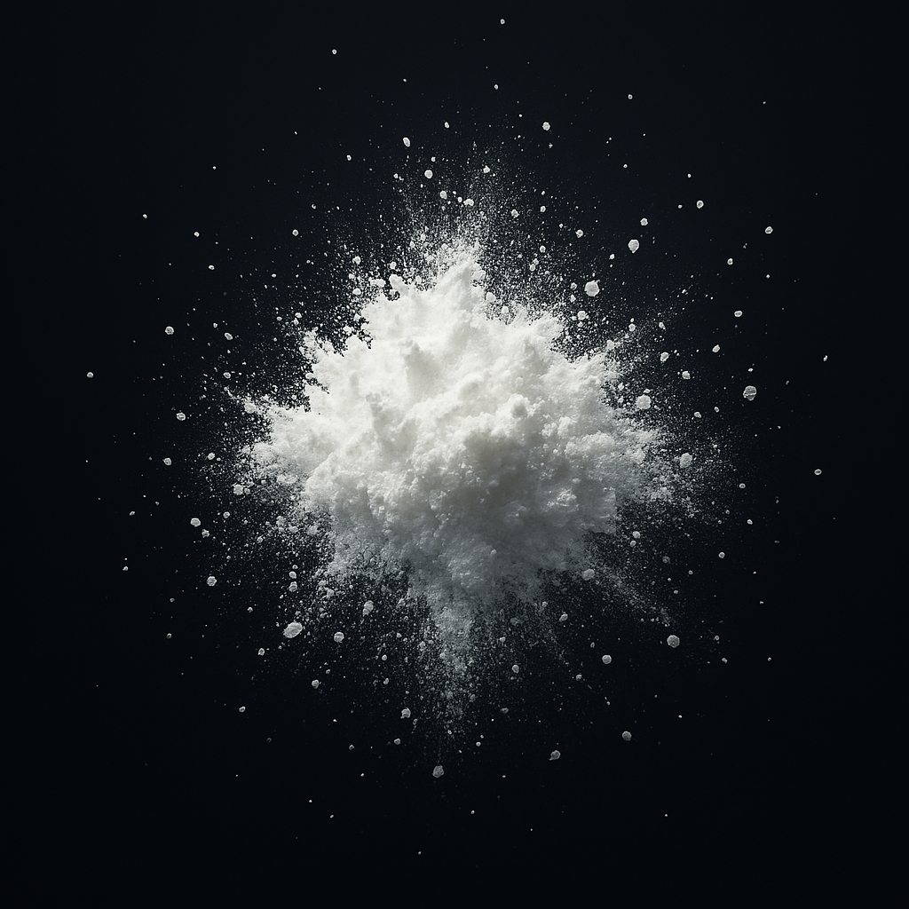 White powder explosion against a dark background.