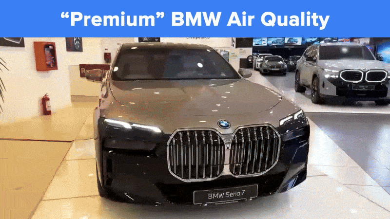 BMW car showroom with a BMW Seria 7 on display.