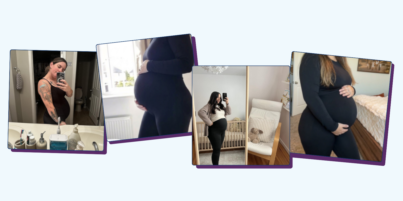 A collage of four different pregnant women taking selfies and showing their baby bumps.