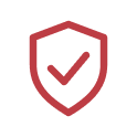 A red shield icon with a checkmark inside.