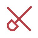 A red icon of a shovel with a line crossing through it.
