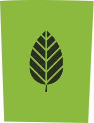 Black leaf icon on a green background.