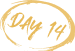 The words 'Day 14' written in a golden, brush-stroke style inside a hand-drawn circle.