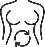 A line icon of a human torso with circular arrows over the abdominal area.