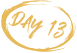 The text 'DAY 13' in a gold, handwritten font, circled with a brush stroke.