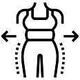 A line icon of a person's torso with arrows pointing outward from the waist, suggesting widening.