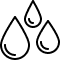 A black and white line icon of three water droplets.
