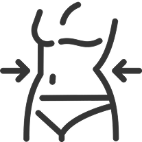 A line icon of a slim torso with arrows pointing inwards at the waist.