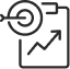 Line icon of a clipboard with an upward trending graph and a target with an arrow.