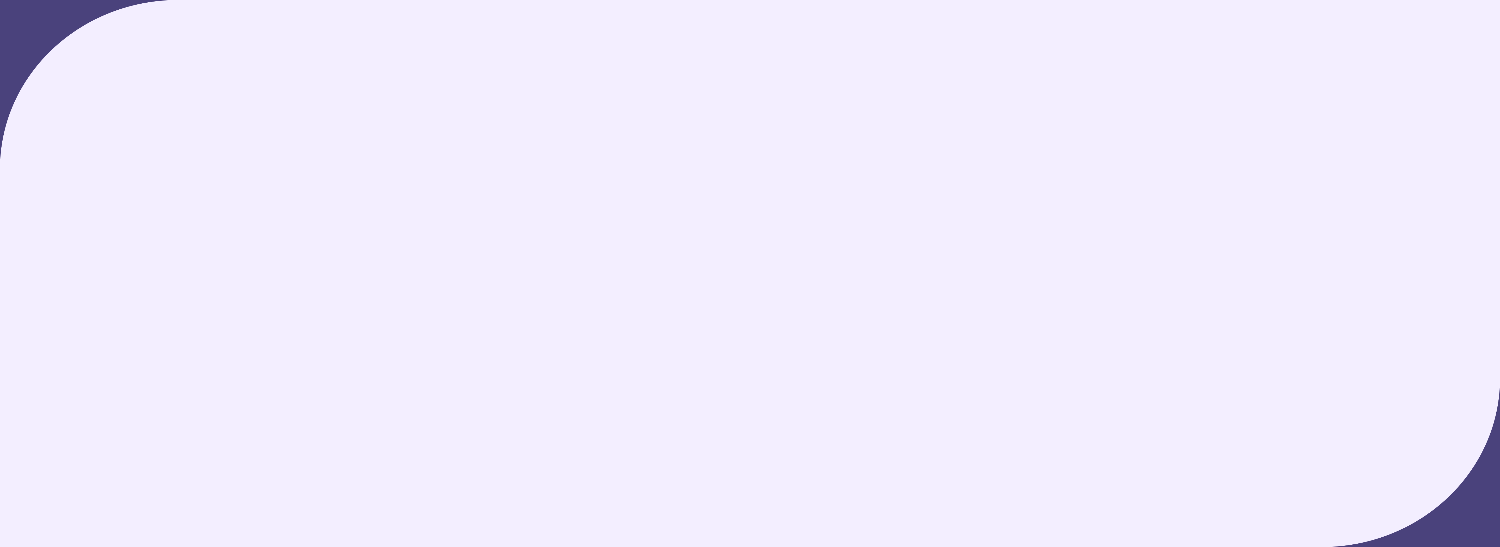 A light purple background with dark purple curved shapes in the top-left and bottom-right corners.