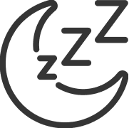 A line icon of a crescent moon with three Z's inside it, representing sleep.