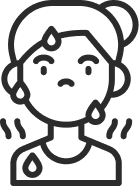 A line art icon of a person with sweat droplets on their face and an unhappy expression.