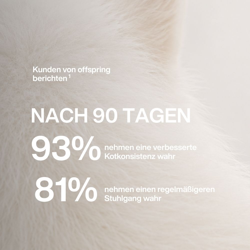 An infographic in German with statistics of 93% and 81% laid over a background of white fur.