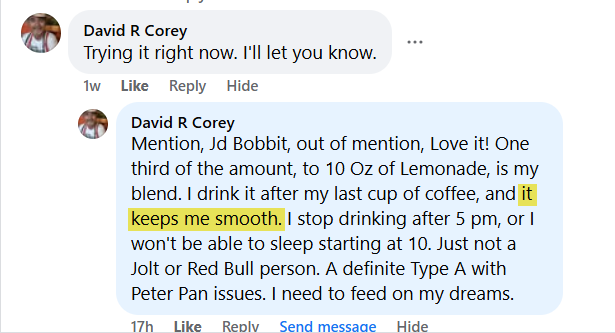 A screenshot of a Facebook comment with the phrase 'it keeps me smooth' highlighted in yellow.
