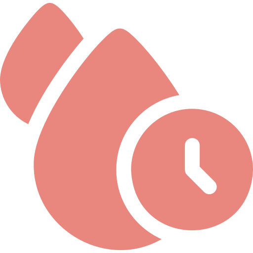 Pink droplet with a clock icon inside.