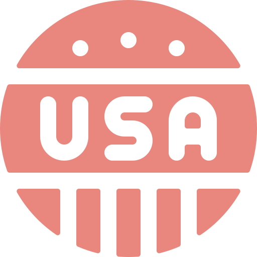 Red circular icon with 'USA' text and three dots above.