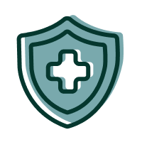 A teal shield icon with a dark plus sign in the center.