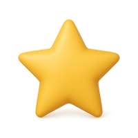A 3D yellow star with a shadow on a white background.