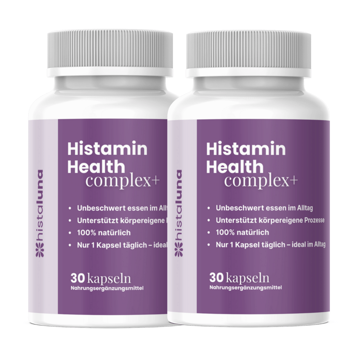 Two bottles of Histamin Health complex dietary supplement.
