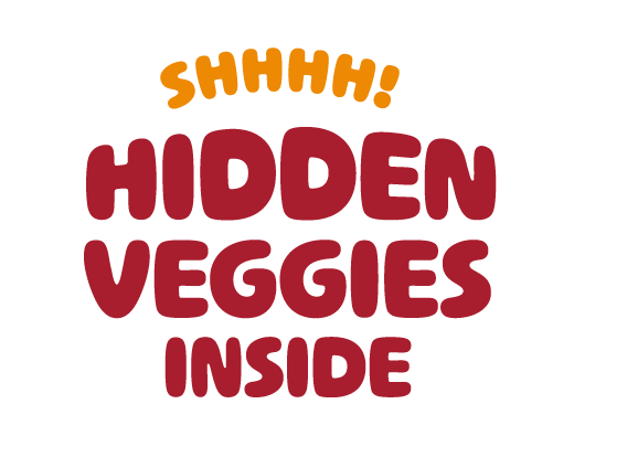 Speech bubble with text 'Shhhh! Hidden Veggies Inside'.