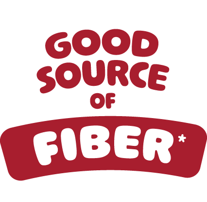 Text reading 'Good Source of Fiber' in red and white.