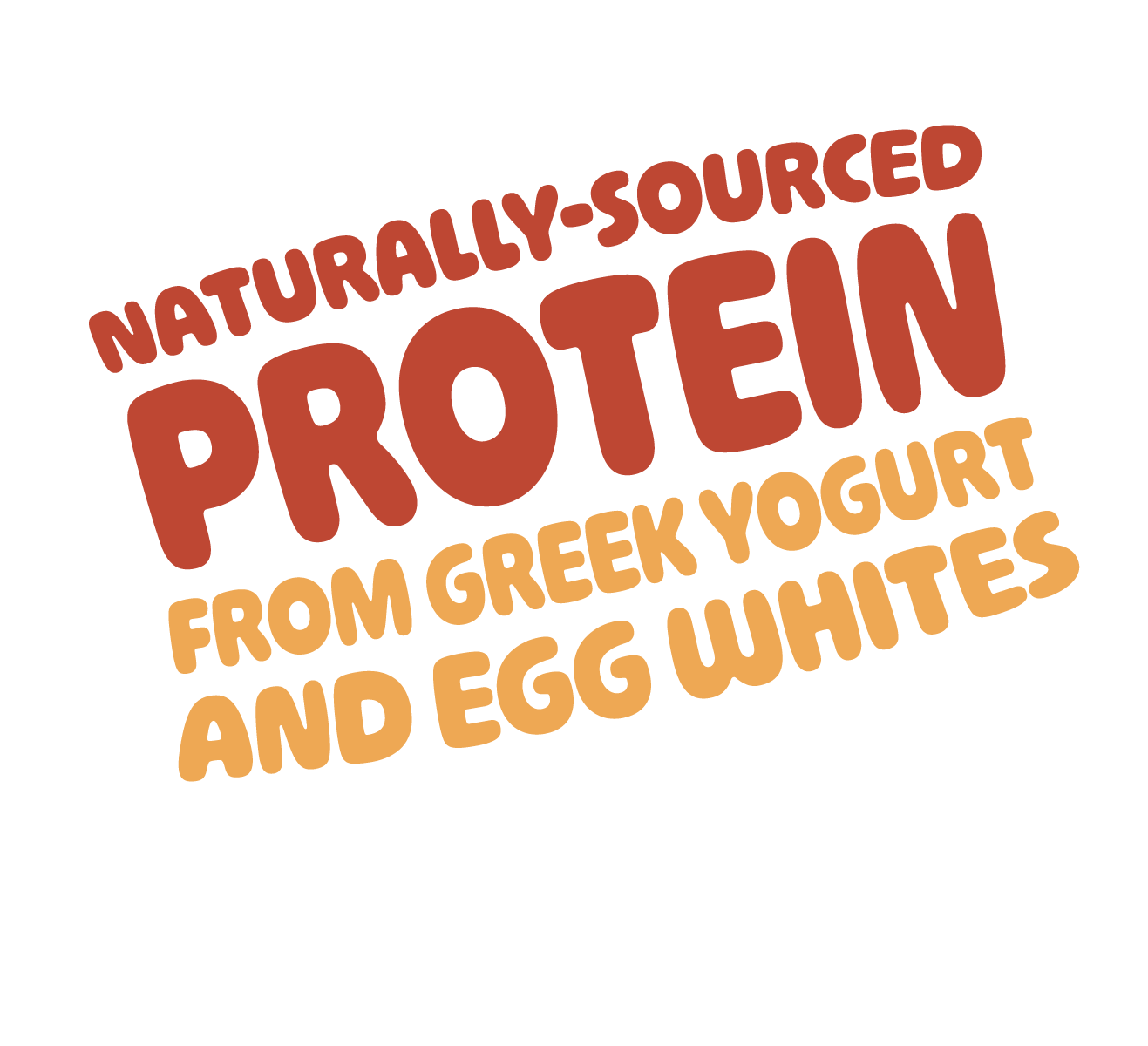 Stylized text that reads, 'Naturally-sourced protein from Greek yogurt and egg whites.'