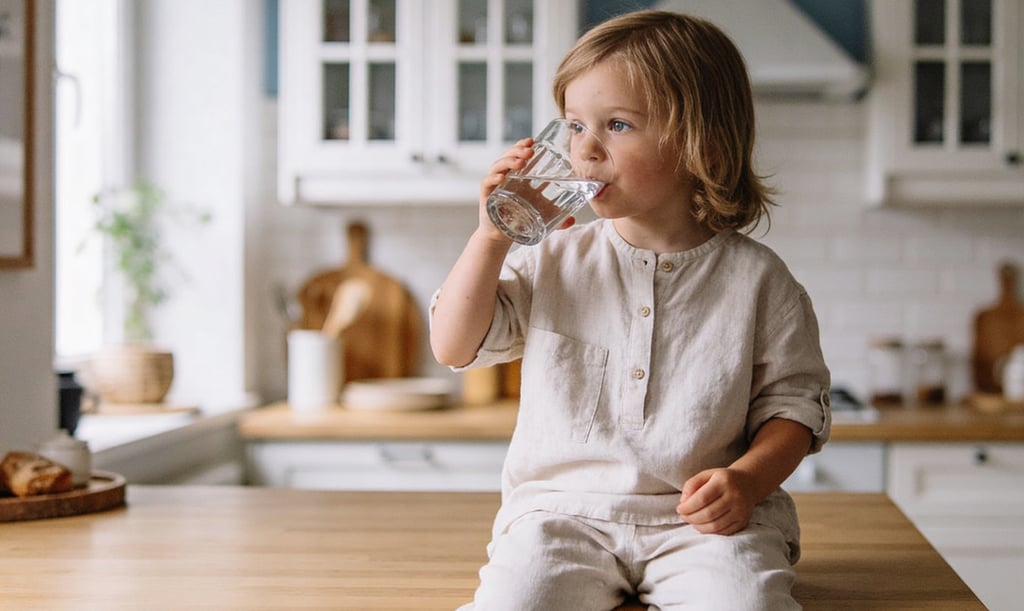 Toddler drinking water from a glass