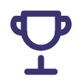 A stylized dark purple icon of a trophy cup on a white background.