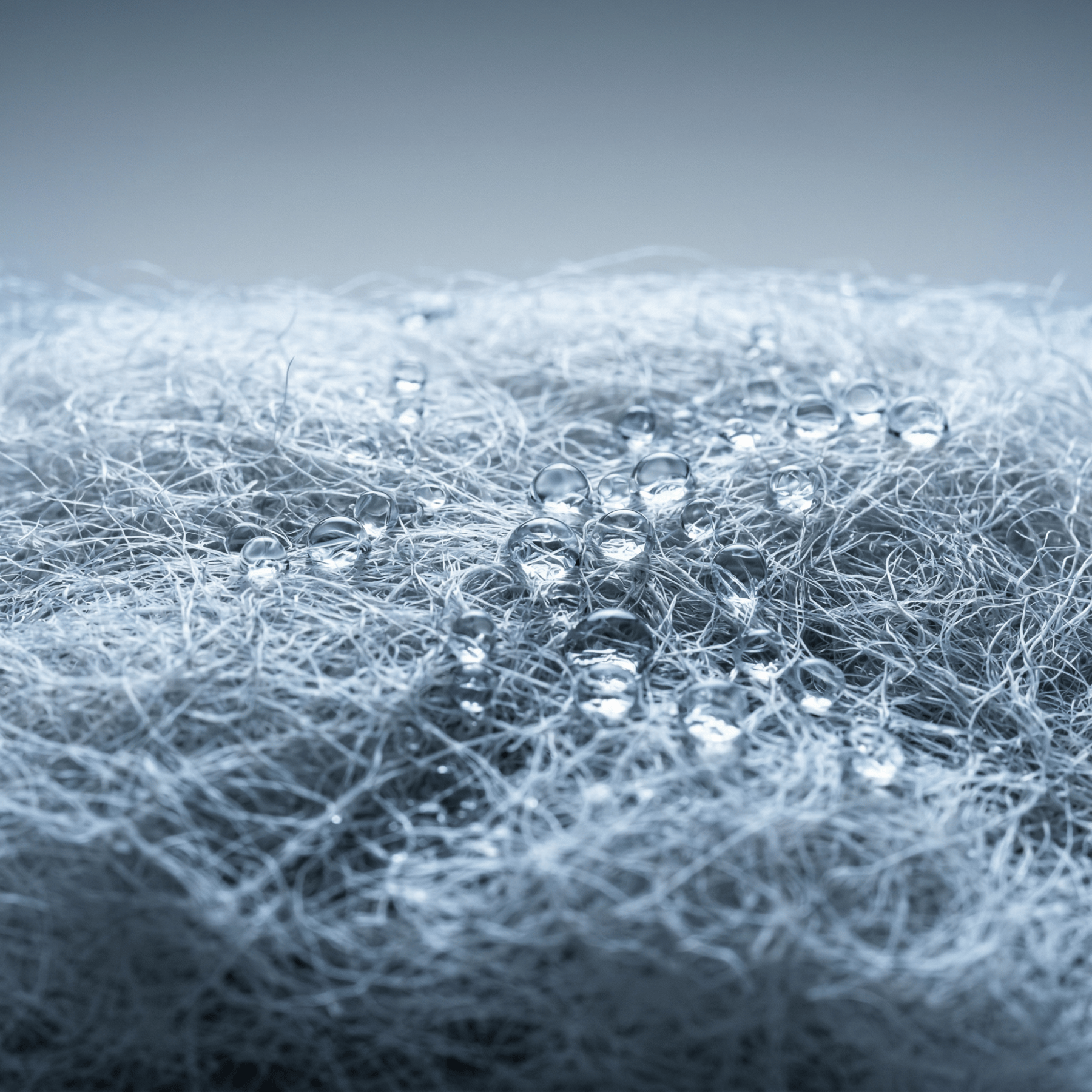 Water droplets on pillow fibers