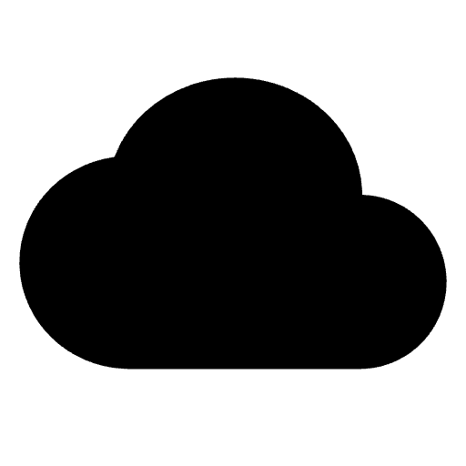 A solid black icon of a cloud on a white background.