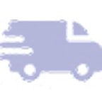 A pixelated, light purple icon of a delivery truck in motion.