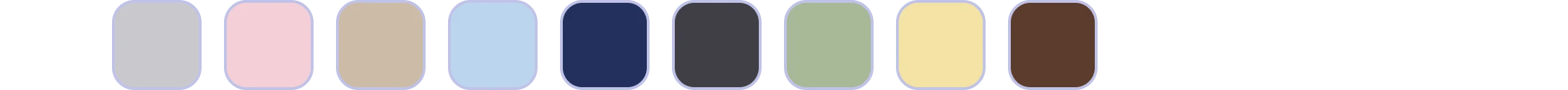 A row of eight vertical oval color swatches on a white background.