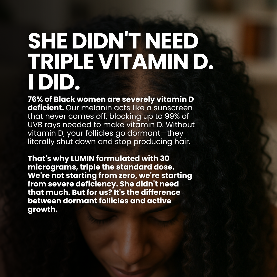 Text about vitamin D deficiency and an image of a person with curly hair.