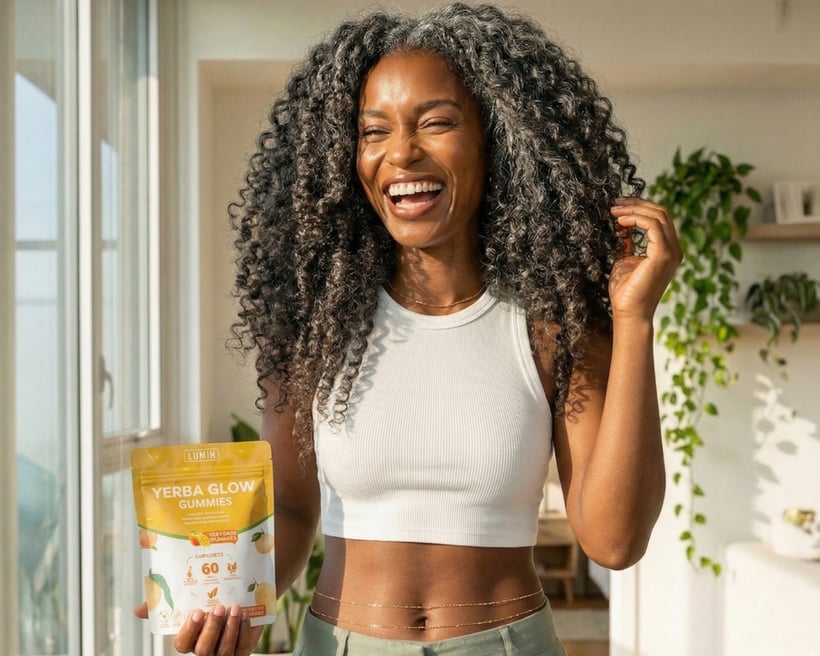Smiling woman confident in her body after Yerba Glow