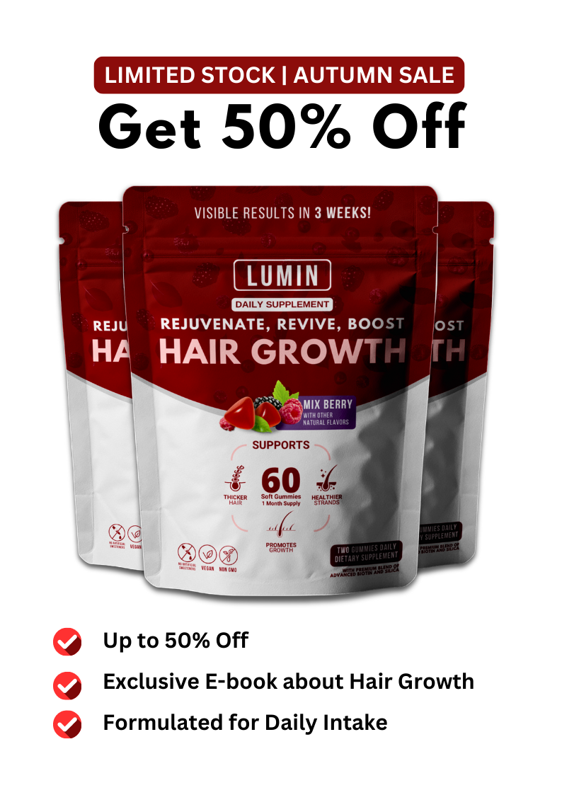 Lumin hair growth supplement with autumn sale offering 50% off.