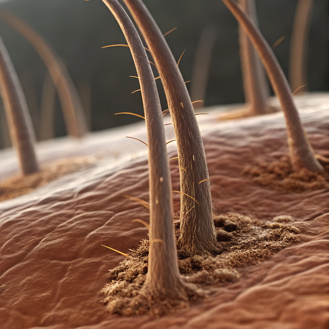 Close-up view of human skin with hair follicles.