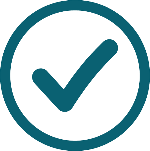A teal checkmark icon inside of a circle.