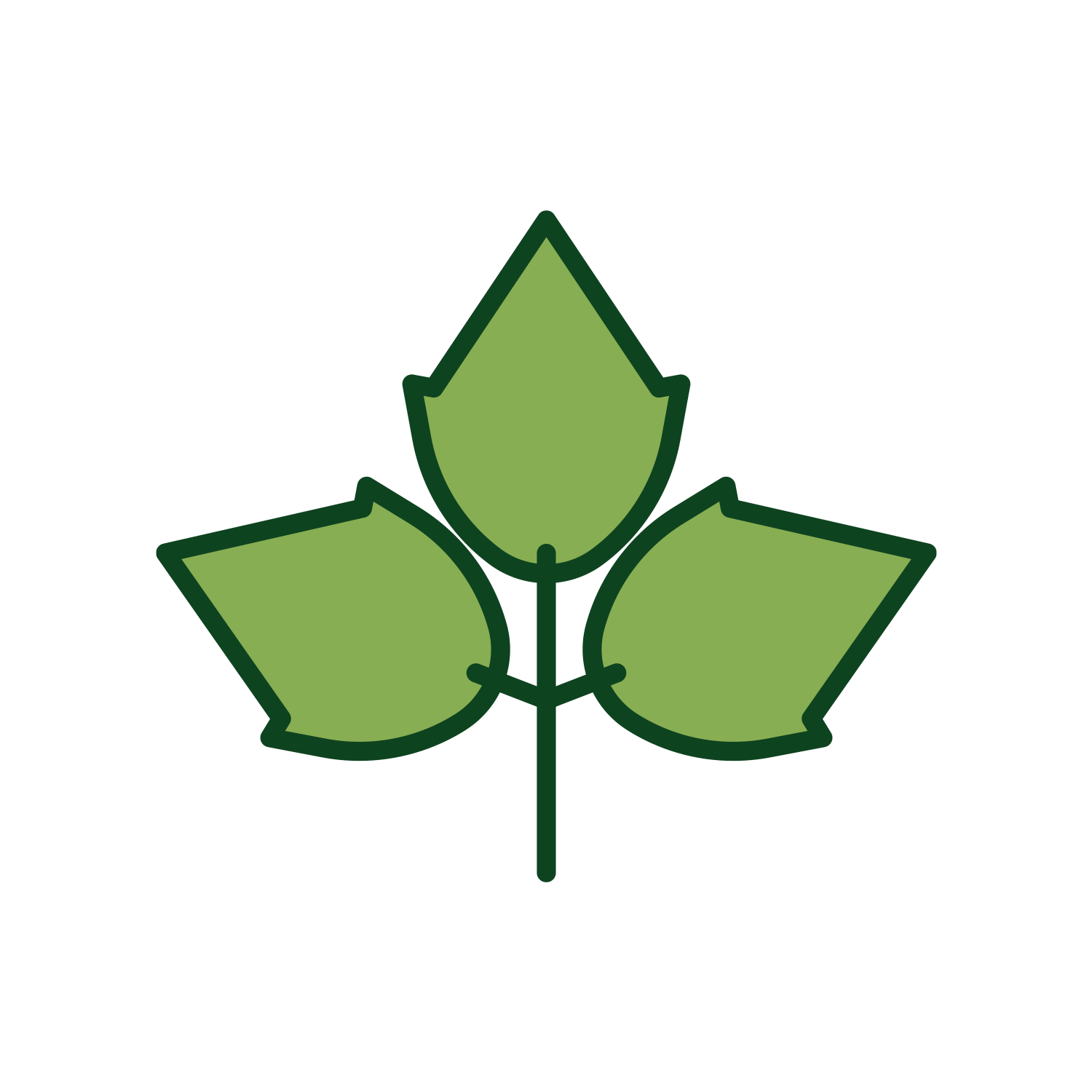 A stylized icon of a green plant with three leaves on a stem.