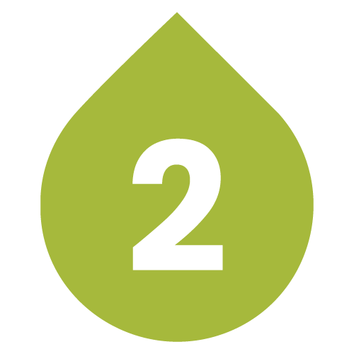 Green teardrop shape with a white number 2 inside.