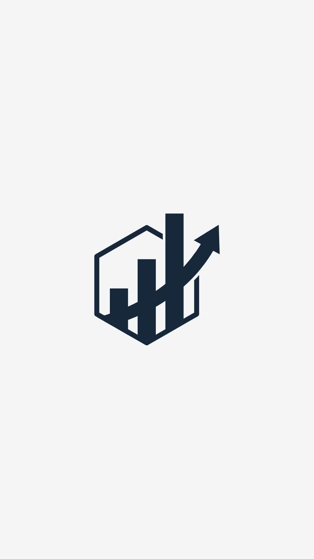 Abstract logo with upward arrow and bar chart design.