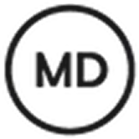 Black circle with 'MD' inside on white background.